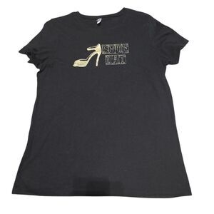 Black T-Shirt with Gold Metallic "Shoe Dat" Design